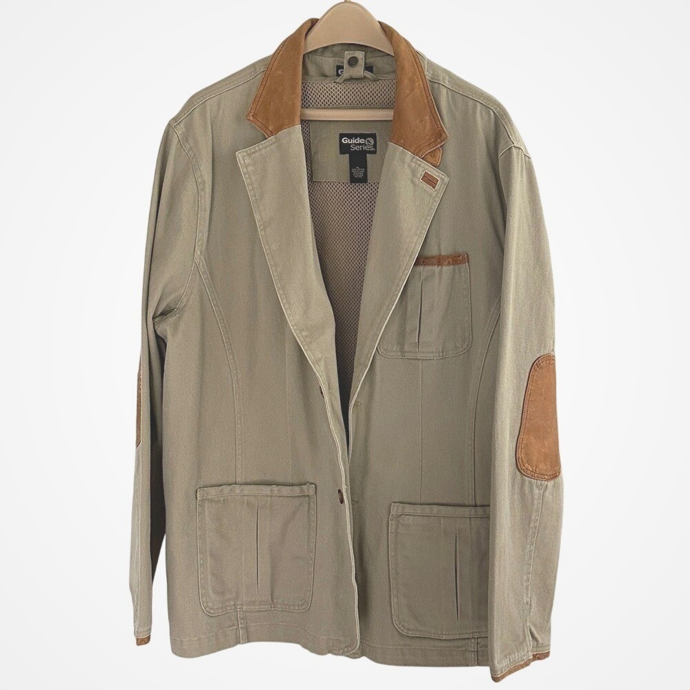 Guide Series Field Jacket Tan Cotton Canvas Leather Trim Removable Vest Mens XL